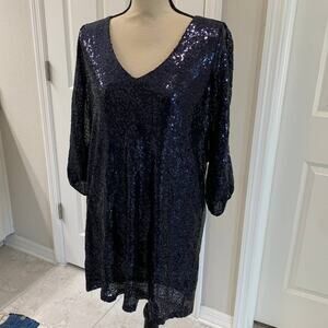 NWT Lulus blue sequin long sleeve cut out arm detail dress - M